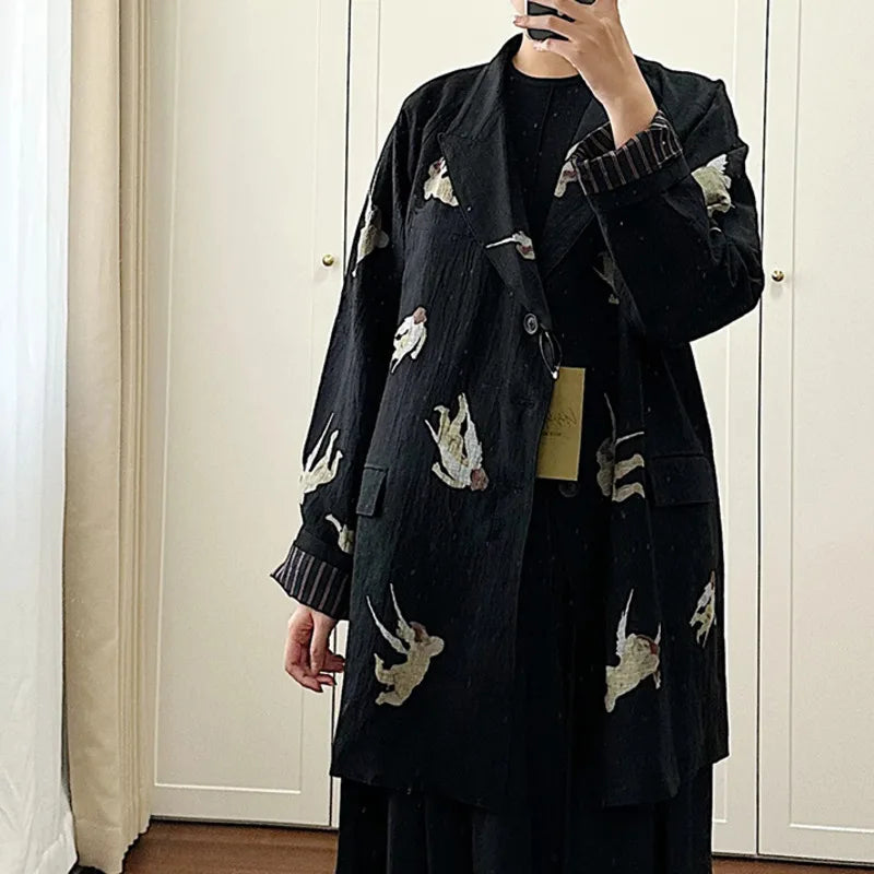 Men's Linen Blend Pattern Printed Blazer Niche Chic Straight Suit Pants