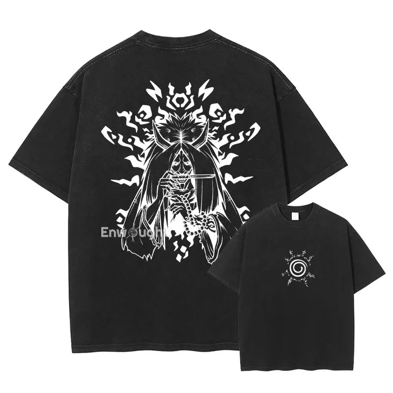 Sharingan Graphics T Shirt Washed Tops Oversized Short Sleeve 100% Cotton