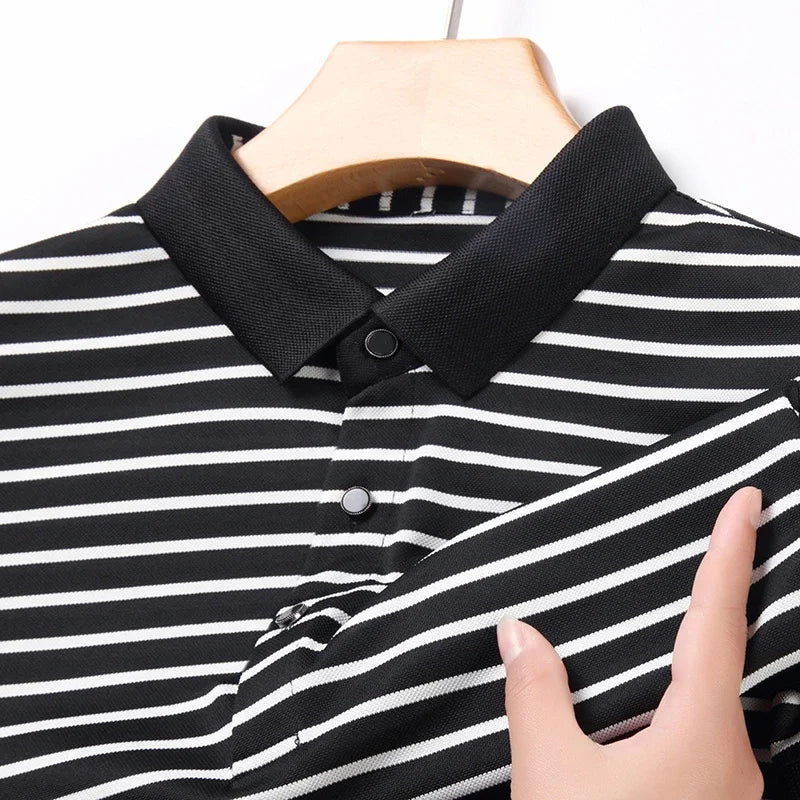 Men's Striped Casual POLO Shirt Short Sleeved Comfortable and Breathable Top