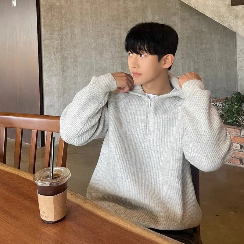 Men's Hooded Knitting with Zipper Hoodie Cotton 90s Vintage Tops