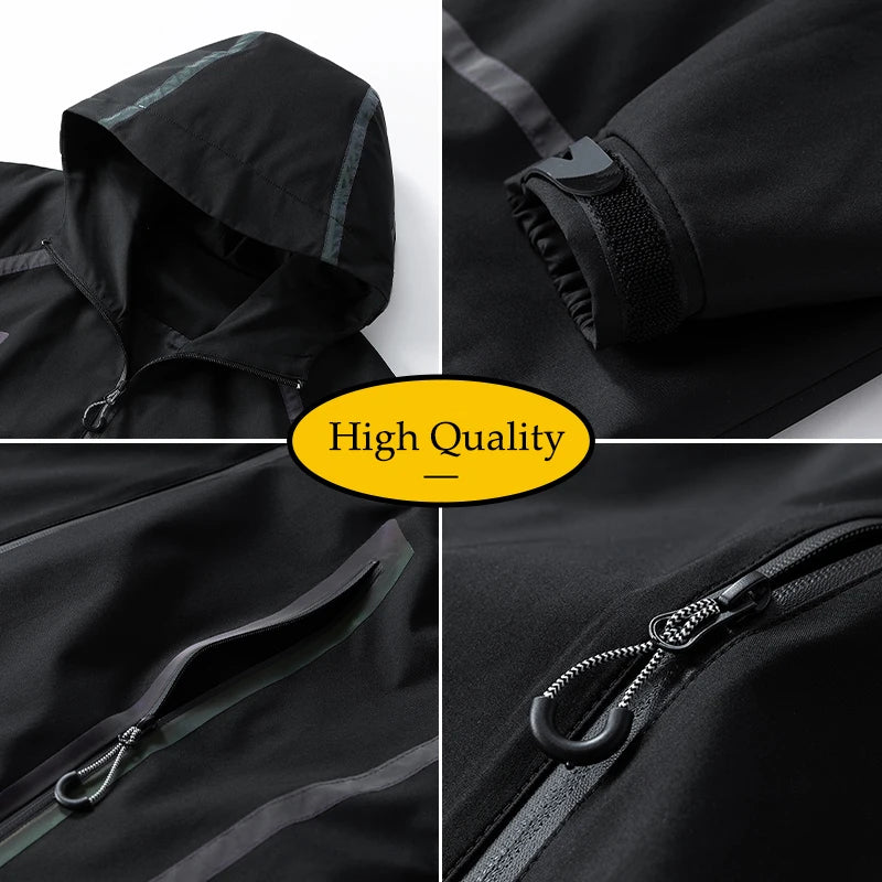 Casual Reflective Jacket Outdoor Hooded Zipper Waterproof Functional Men's American Streetwear