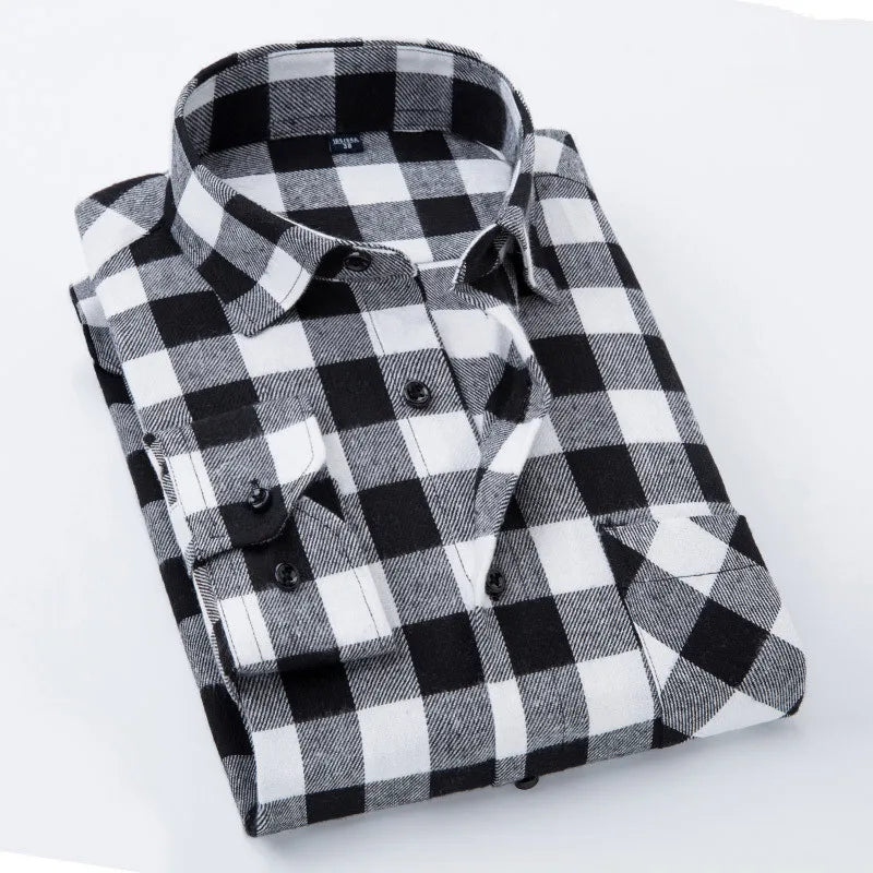 Plaid Flannel Checkered Men Long Sleeve Cotton Check Shirts
