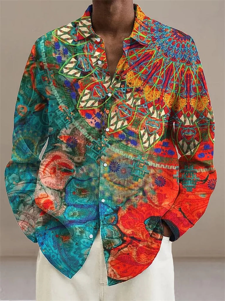 Men's long sleeve loose breathable Hawaiian shirt men's casual top