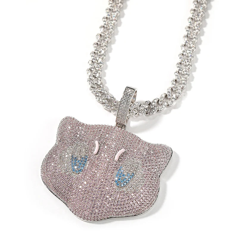 Full CZ Stone Paved Bling Iced Out Mew Pendants Necklace for Men