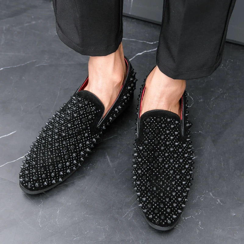 Rivet hot diamond Loafers men's British vintage rhinestone hipster leather shoes