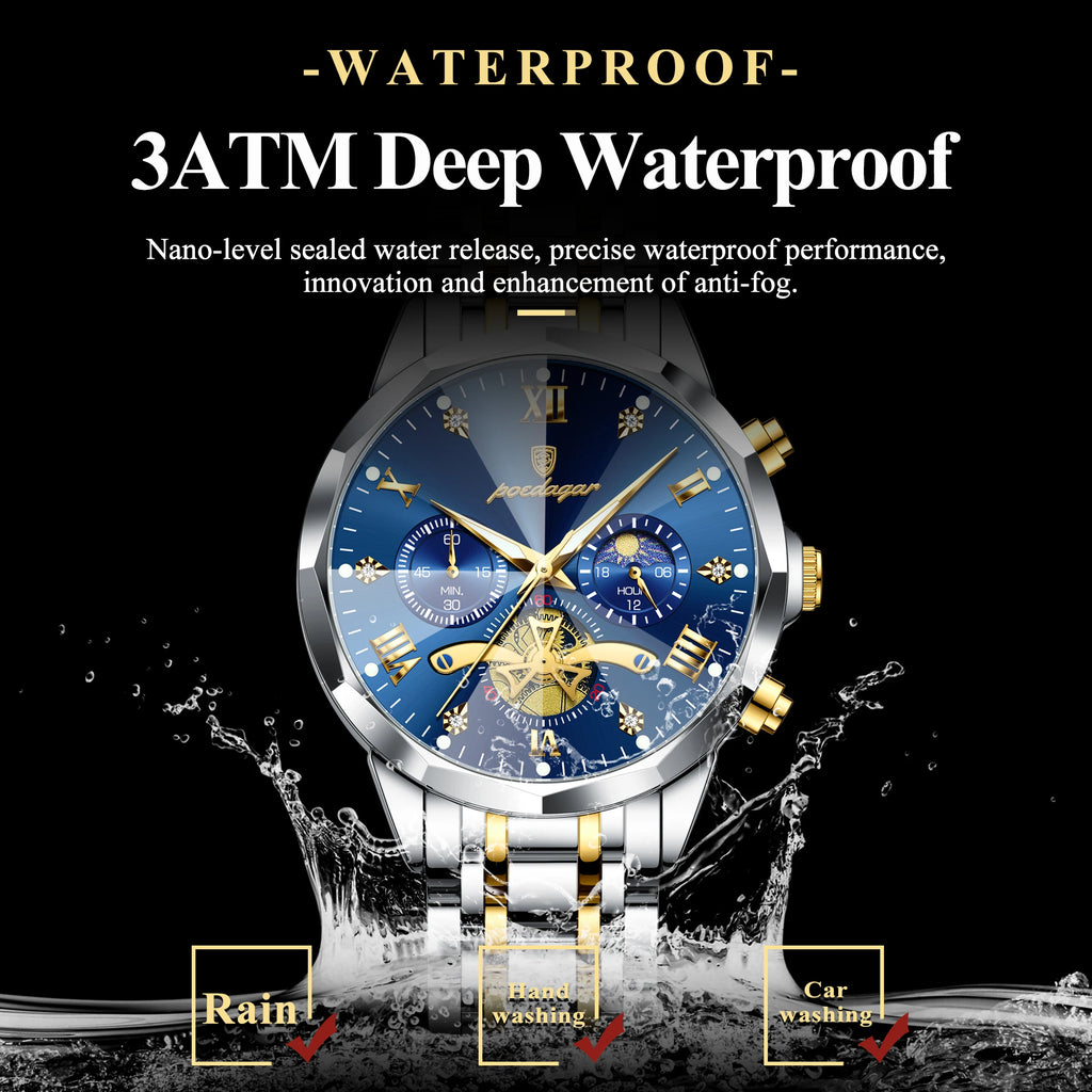 Luxury Waterproof Luminous Chronograph Wristwatch Stainless Steel Quartz Men's Watches