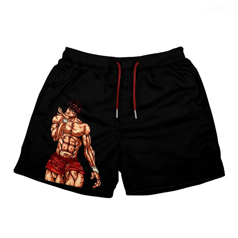 Anime Baki Print Streetwear Men Elastic Waist Gym Shorts Plus Size