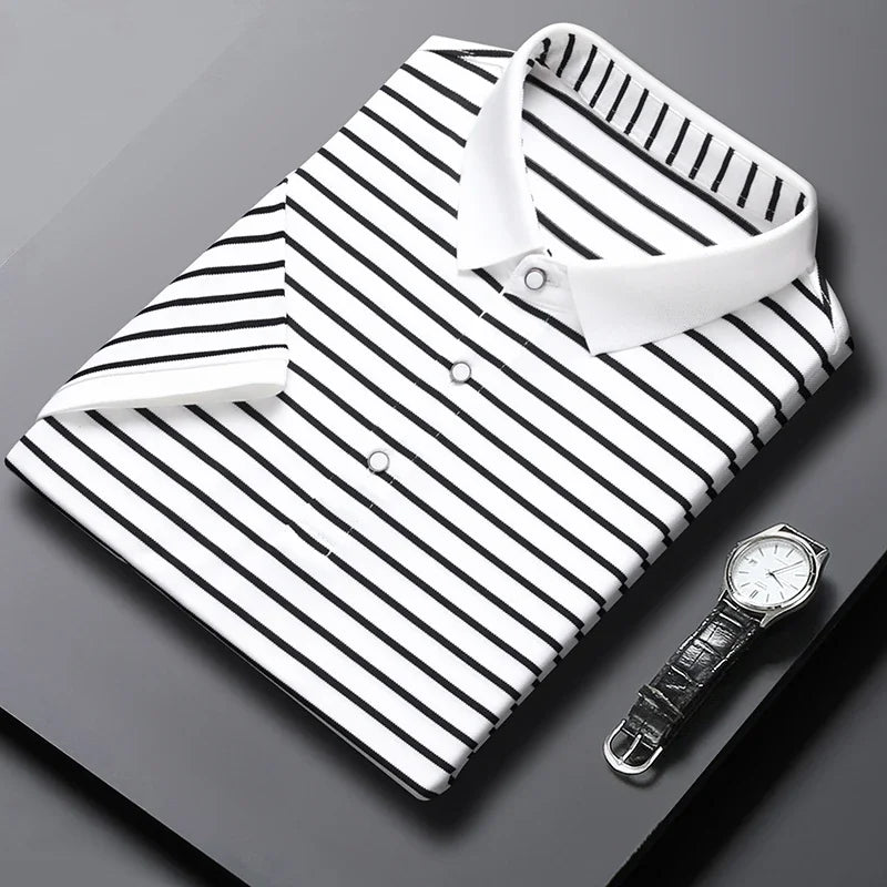 Men's Striped Casual POLO Shirt Short Sleeved Comfortable and Breathable Top