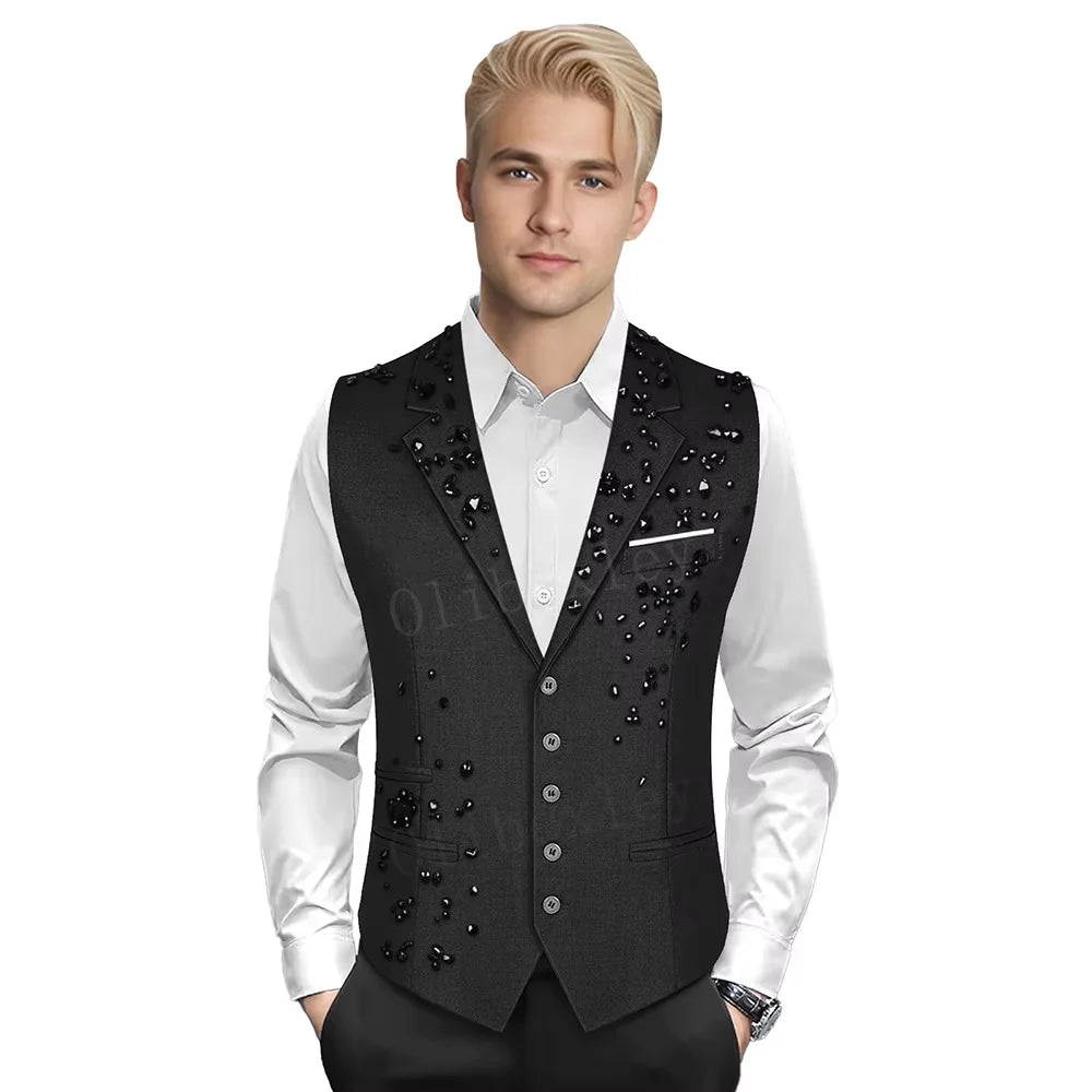 Luxury Men's Suit Slim Fit Waistcoat Tuxedo V-Neck Solid Vest