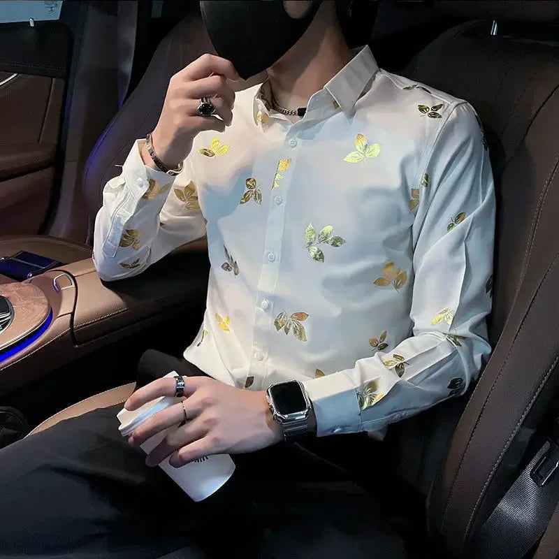 Shirts Graphic Printed Men's Shirt Korean Style Slim Fit Tops