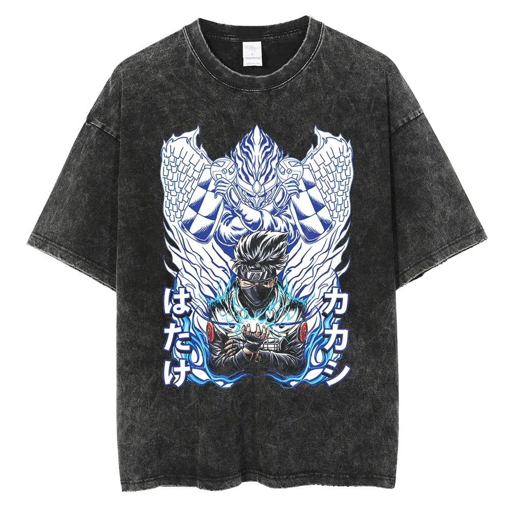 Vintage Men Streetwear Anime Print Short Sleeve Cotton T Shirt