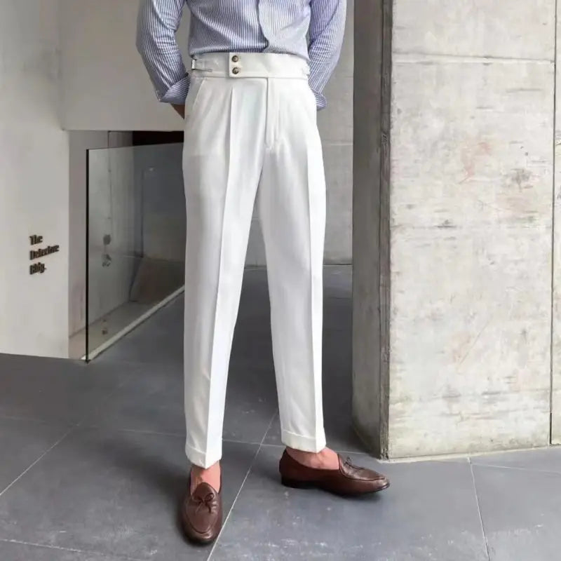 High Waist Business Slim Fit Men's Suits Pants Korean Trousers