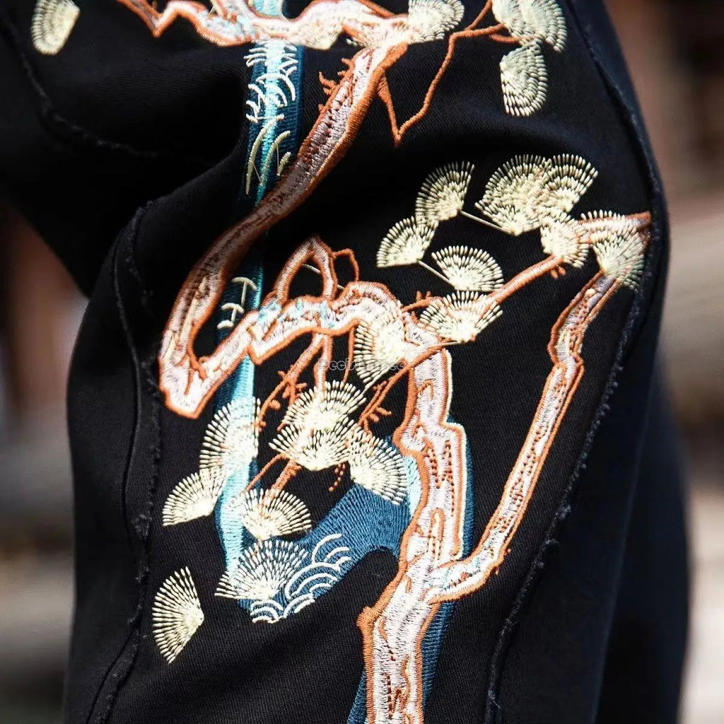 Chinese style men's pants national tide embroidery retro loose pants