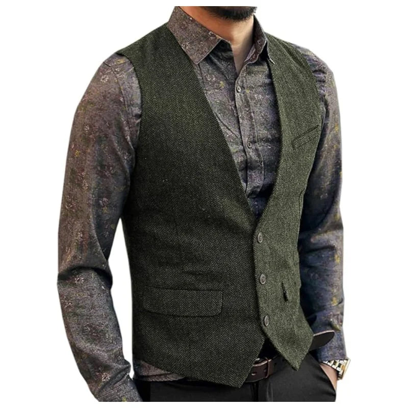 Men's Slim Fit Waistcoat Herringbone Tweed Vintage Style Custom Tailored Vest