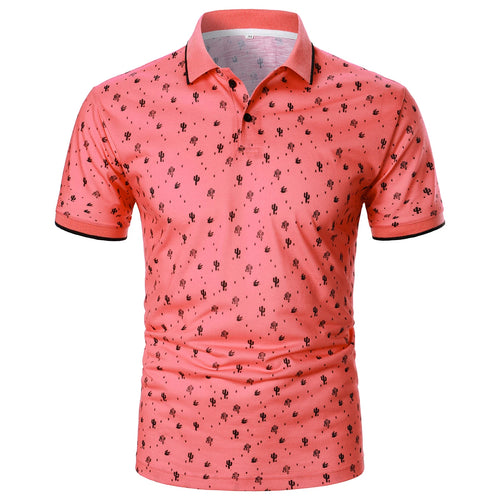 Men Short Sleeve Polo Shirt Cactus Print Pattern Casual Streetwear