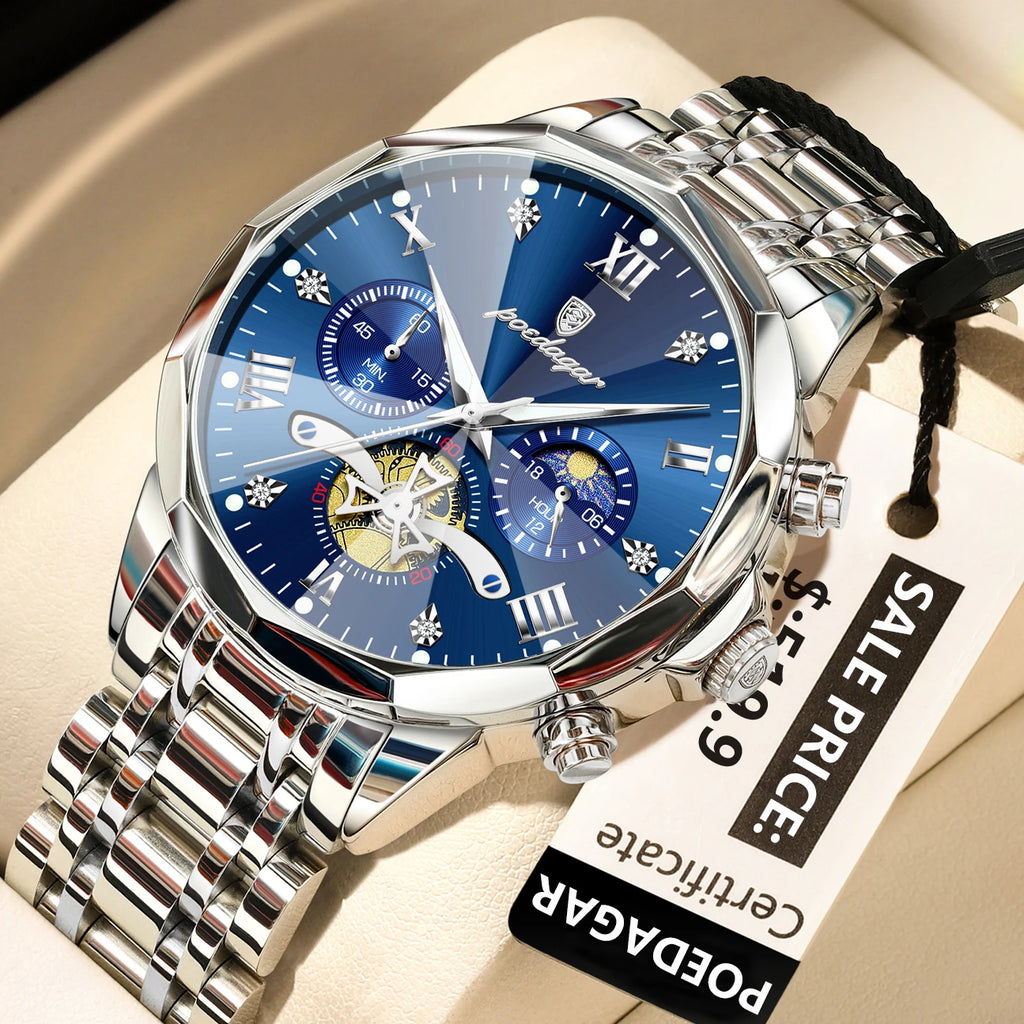 Luxury Waterproof Luminous Chronograph Wristwatch Stainless Steel Quartz Men's Watches