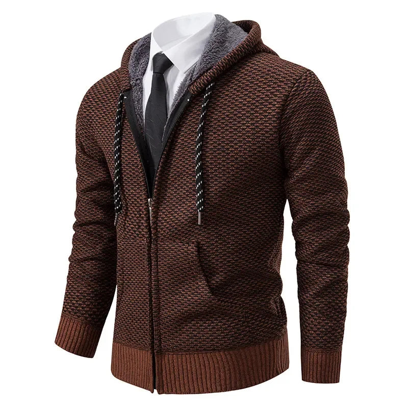 Casual Sweater Men Zip-up Cardigans Leisure Knitted Hooded Fleece Coat
