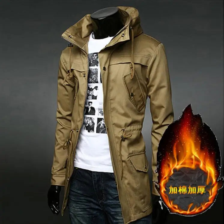 Men's High-end Trench Coat Medium Long Casual Slim Cape Jackets Outerwear