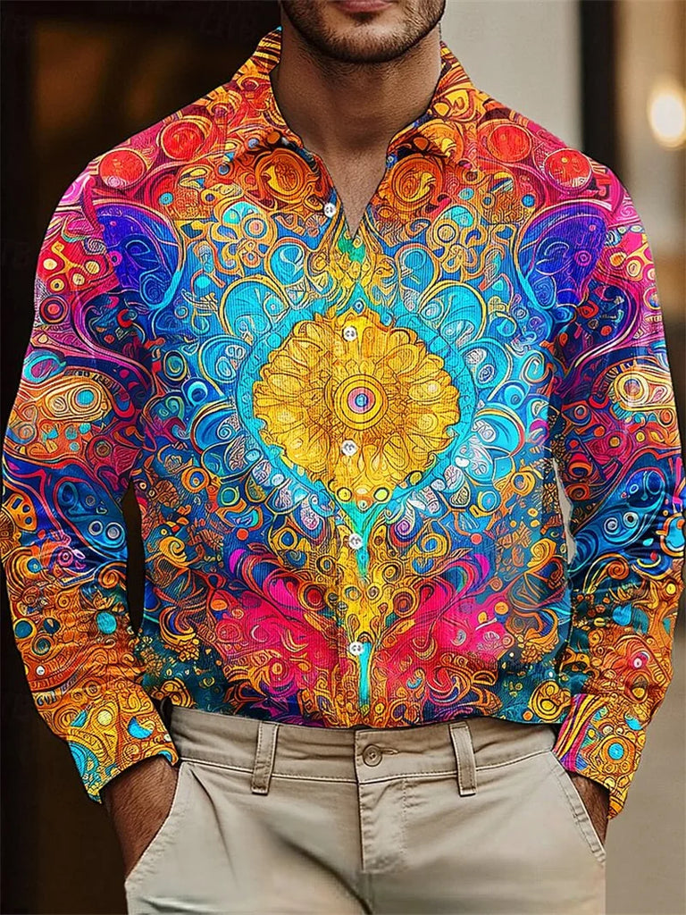 Men's long sleeve loose breathable Hawaiian shirt men's casual top