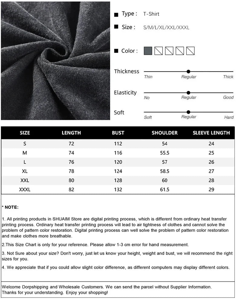 Vintage Men Streetwear Anime Print Short Sleeve Cotton T Shirt