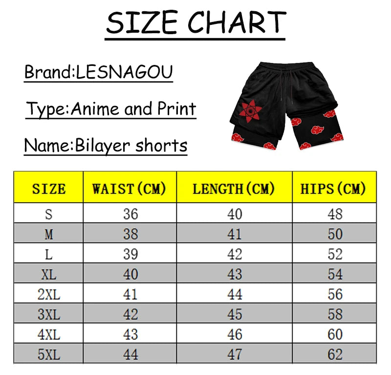 Men 2 In 1 Bilayer Quick Dry Anime Gym Shorts Workout Sports Shorts