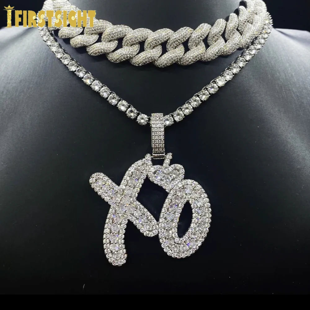 Iced Out Bling XO Pendant Necklace AAA Zircon Men Hip Hop Jewelry