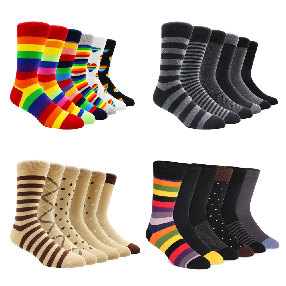 6 Pairs Large Size Men Dress High Quality Stripe Cotton Socks EU41-48