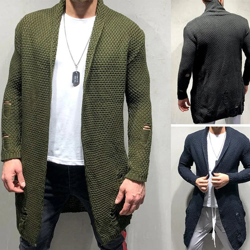 Men's Knitted Sweater Long Cardigan Casual Sweater Trench Streetwear