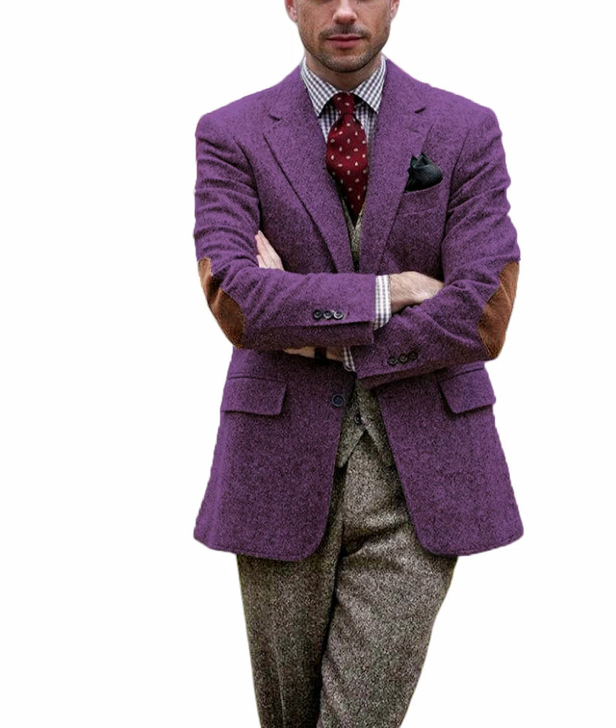 Vintage Tweed Men Suits With Patch Design Smart 1 Piece