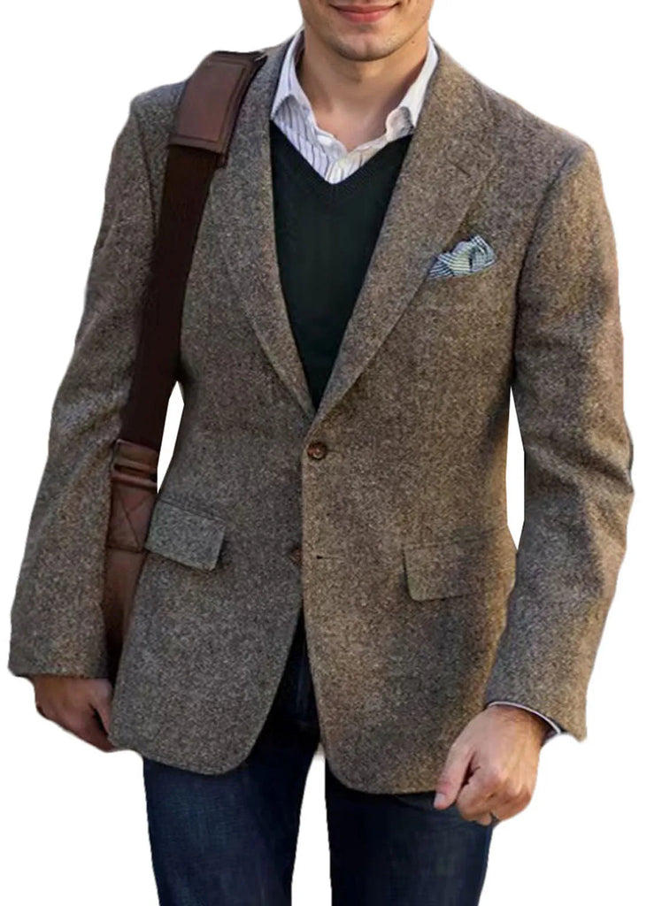 Vintage Tweed Men Suits With Patch Design Smart 1 Piece
