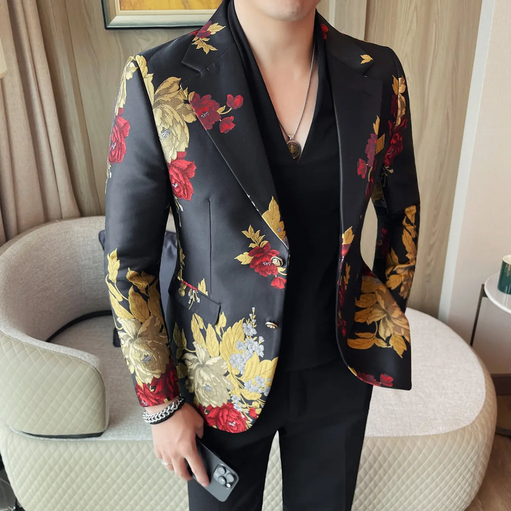 Men's fashionable versatile casual and trendy embroidered suit jacket