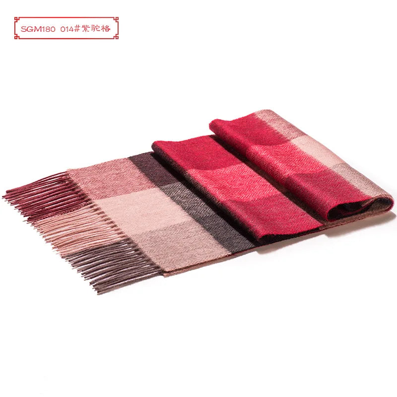 High Quality 100% Wool Men Korean Long Plaid Muffler Thermal Shawl