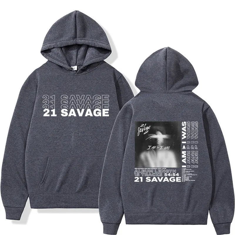 21 Savage I Am I Was Album Sweatshirts Men Hip Hop Style Cozy Pullover Hoodie