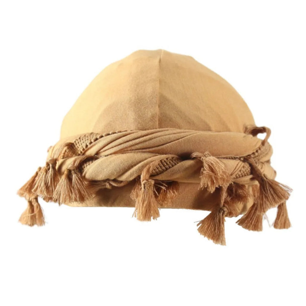 Men Burr Trim Twisted Tail Fringe Turban Solid Color Kerchief Beanies