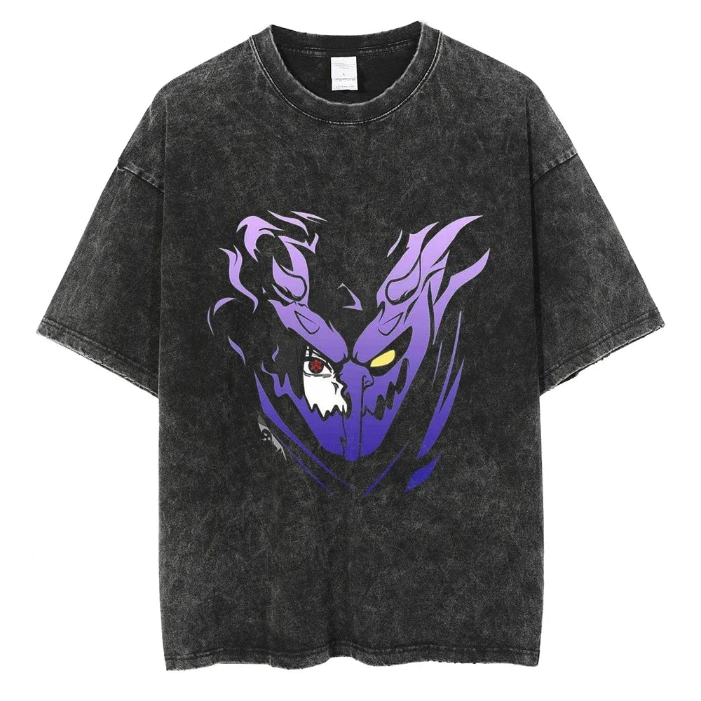 Vintage Men Streetwear Anime Print Short Sleeve Cotton T Shirt
