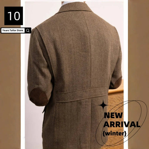 Men's Blazer Herringbone Tweed Jacket Thick Formal Vintage Style Jacket