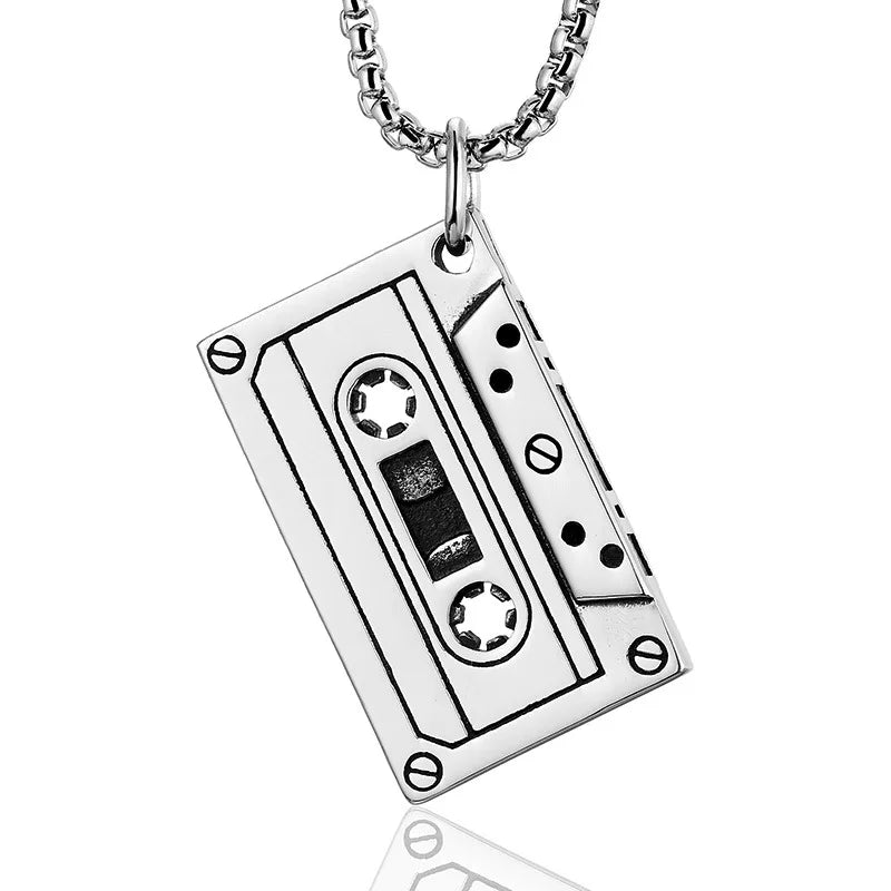 Punk Style Necklace Unisex 316L Stainless Steel Cassette Tape Pendant Chain Jewelry