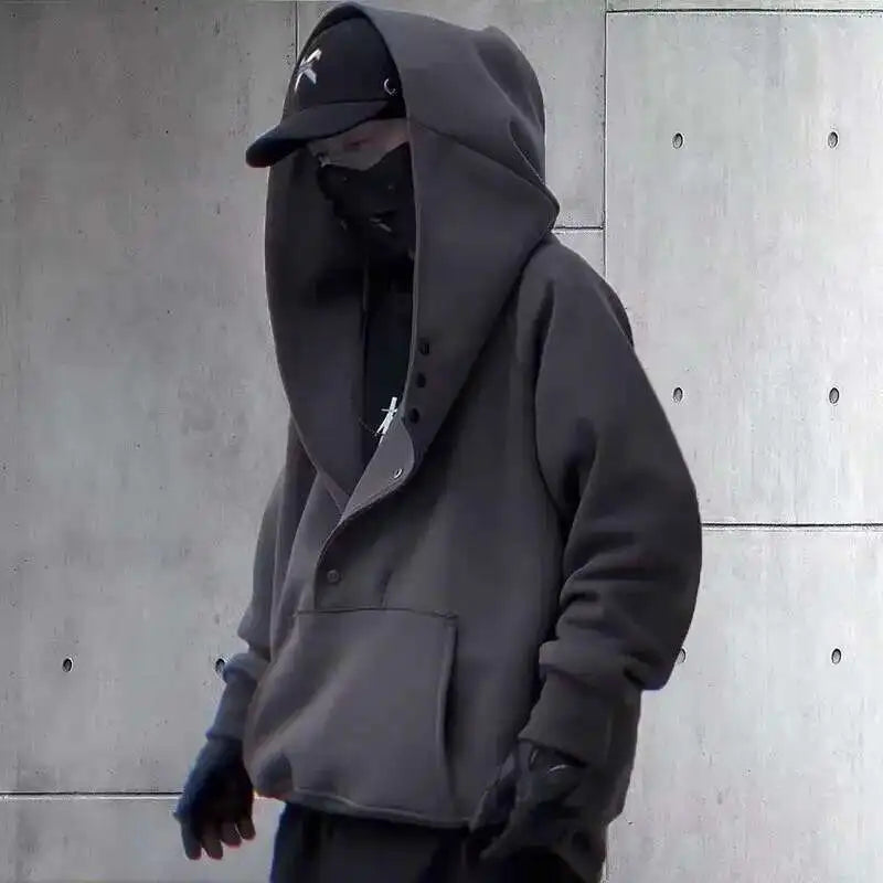 Male Tide Dark Punk Sweatshirt Ninja Streetwear Turtleneck Hoodie Loose Coat
