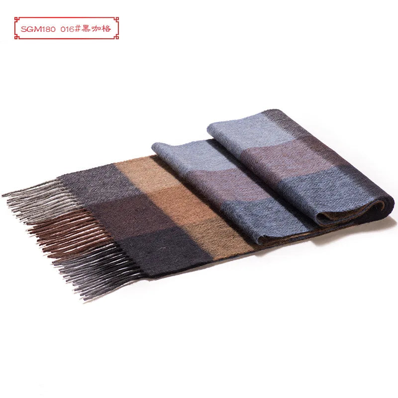 High Quality 100% Wool Men Korean Long Plaid Muffler Thermal Shawl