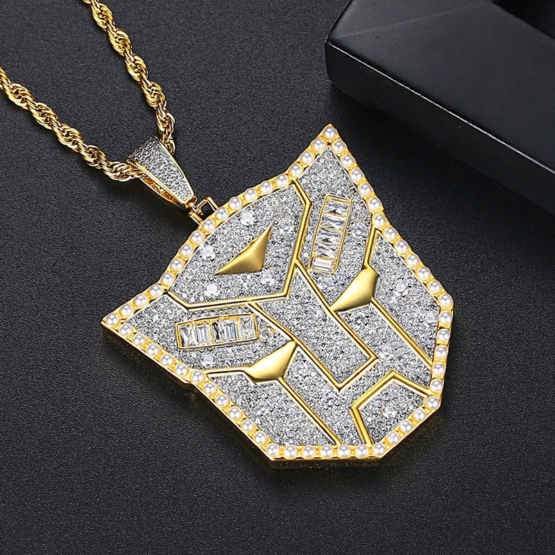 High Quality Paved Cubic Zirconia Transformer Autobot Pendant for Men