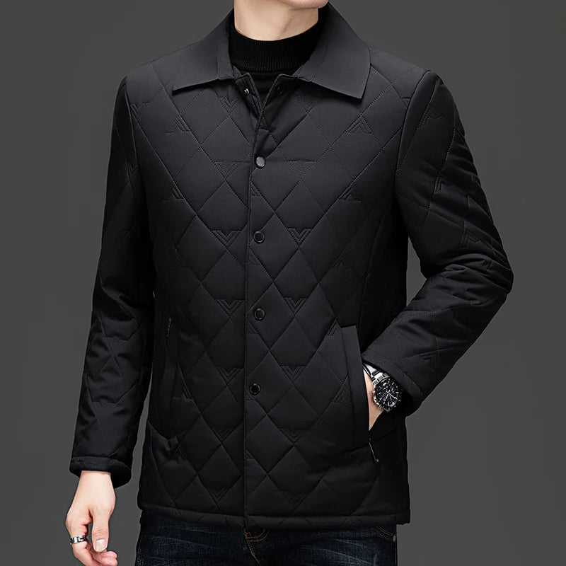 Top Grade Men Diamond Quilted Bubble Coat Parka Jacket Turn-Down Collar Coat