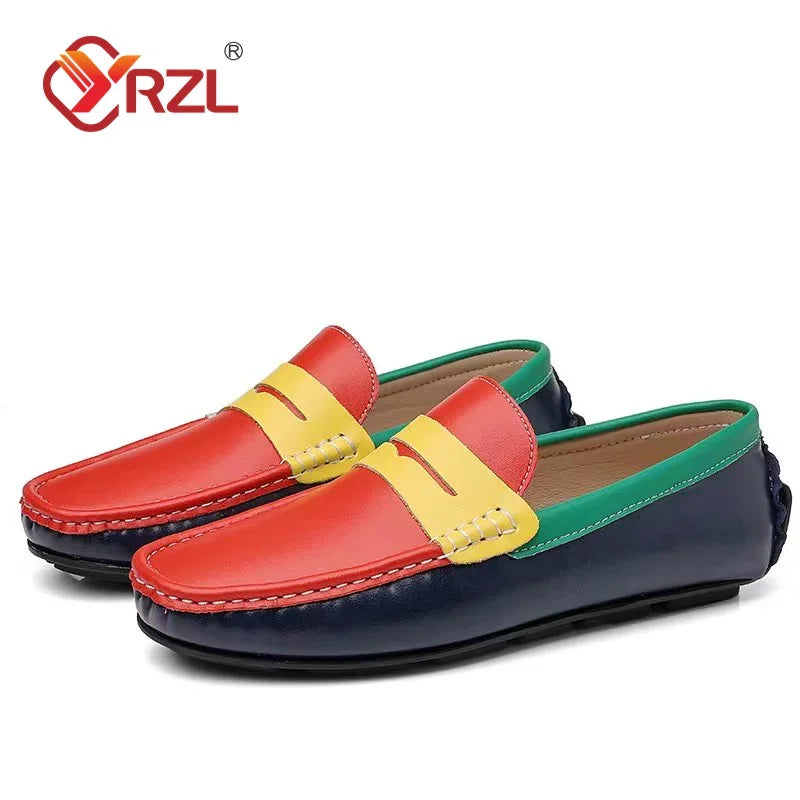 Loafers Handmade Genuine Leather Flats Moccasins Men's Mixed Colors Shoes