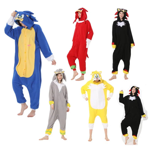 Sonic Cartoon Onesies Pajamas Plush Flannel Adult Kids Sleepwear Warm Costume