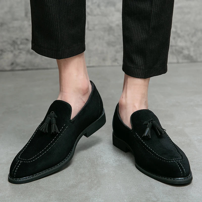 Men's Loafers Suede Vintage Slip-on Men Dress Tassel pointed shoes