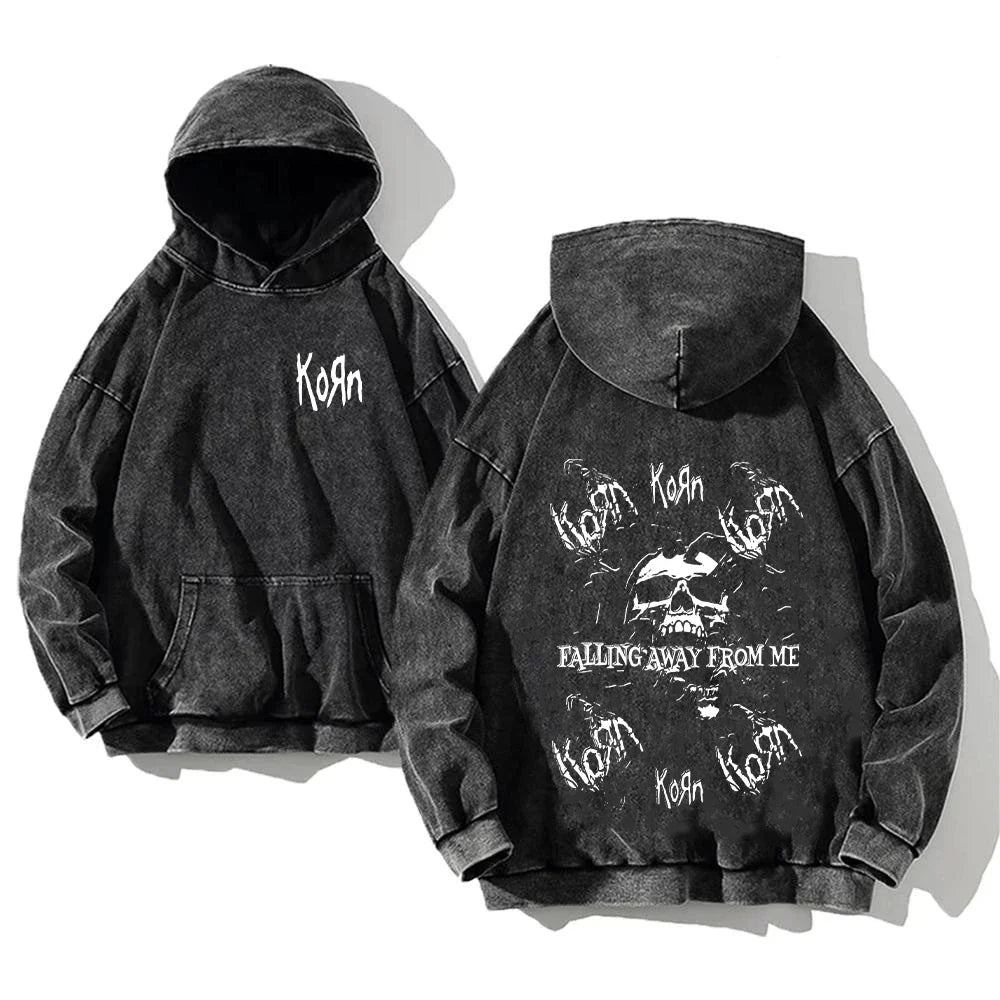 Korn World Tour Hoodies Vintage Washed Men's Sweatshirts Cotton Streetwear Hooded Pullover