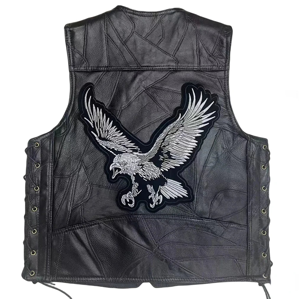 Motorcycle Leather Embroidery Jacket Waistcoat Street Fashion Biker Vest for Man