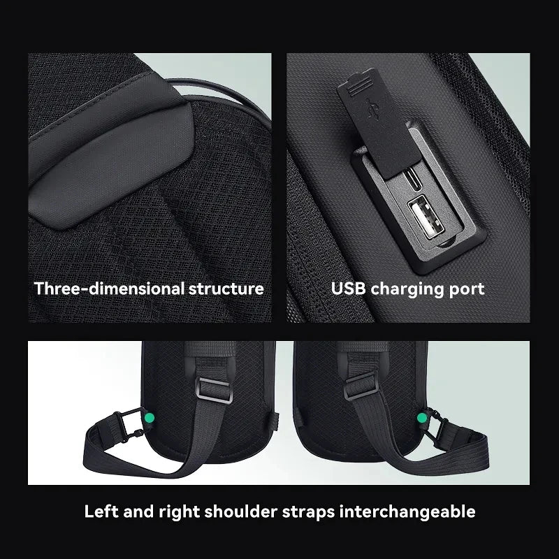 Multifunction USB Crossbody Shoulder Man TPU Waterproof Travel Sling Chest Bag