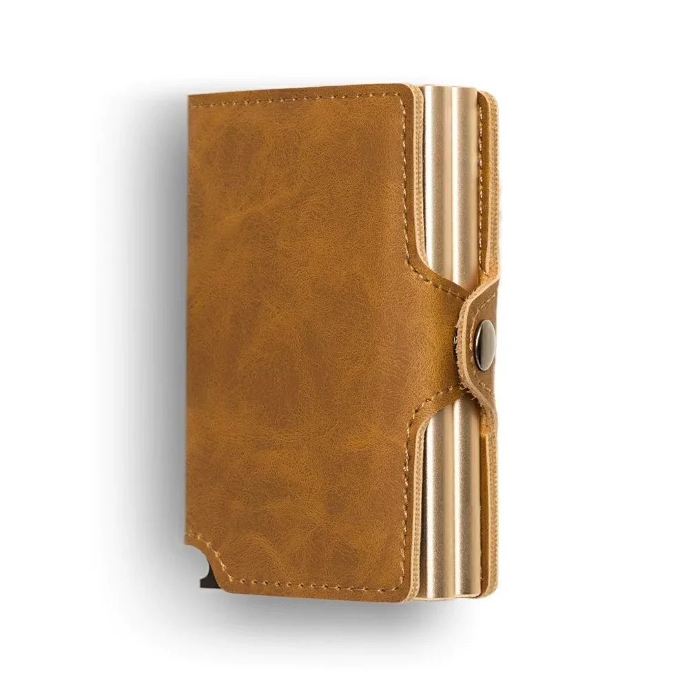 Anti RFID Dual Pop Up Men's Wallet Pu Leather Smart Card Aluminum Box