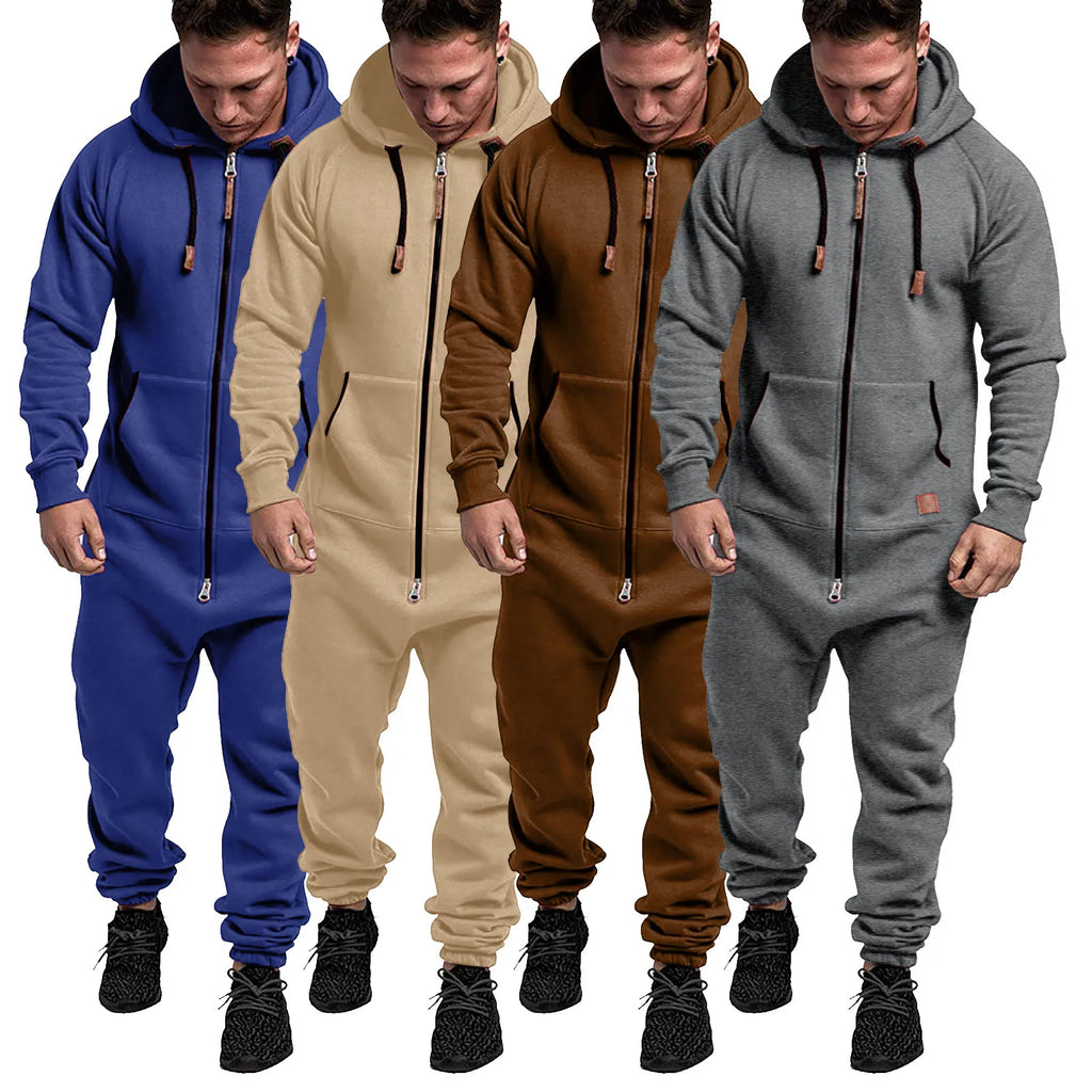 Custom Jumpsuit Pajamas Long-sleeved pants solid color splicing men's zipper hoodie
