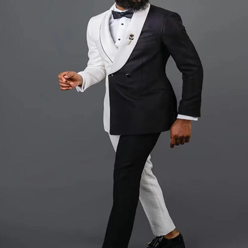 White Black Men Tuxedos Shawl Lapel Blazer Suits Slim Fit 2 Piece Set